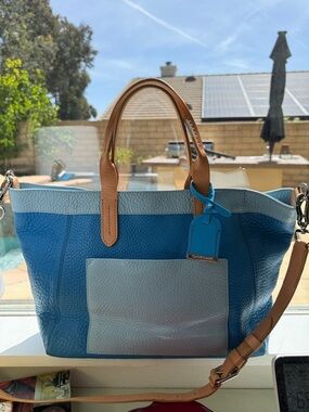 COLE HAAN BLUE PEBBLED LEATHER TOTE PURSE